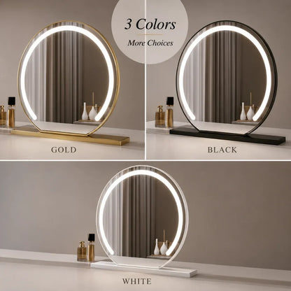 LED Lighted Makeup Mirror 15x Magnifying Touch Adjustable Brightness Vanity Desktop Gold Black White Rotating Frame 3 Light Modes for