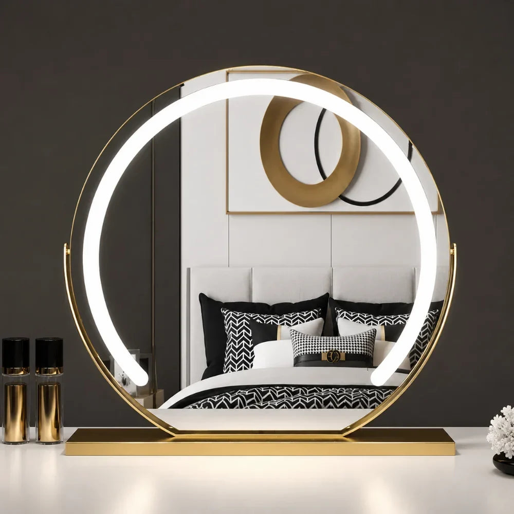 LED Lighted Makeup Mirror 15x Magnifying Touch Adjustable Brightness Vanity Desktop Gold Black White Rotating Frame 3 Light Modes for