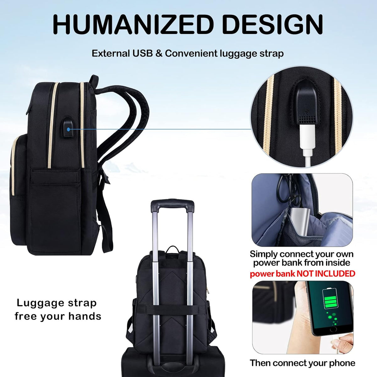 Water-Resistant Laptop Backpack with USB Charging Port for Women – Fits 15.6 Inch Laptops, Commuter & Travel Bag with Padded Compartments