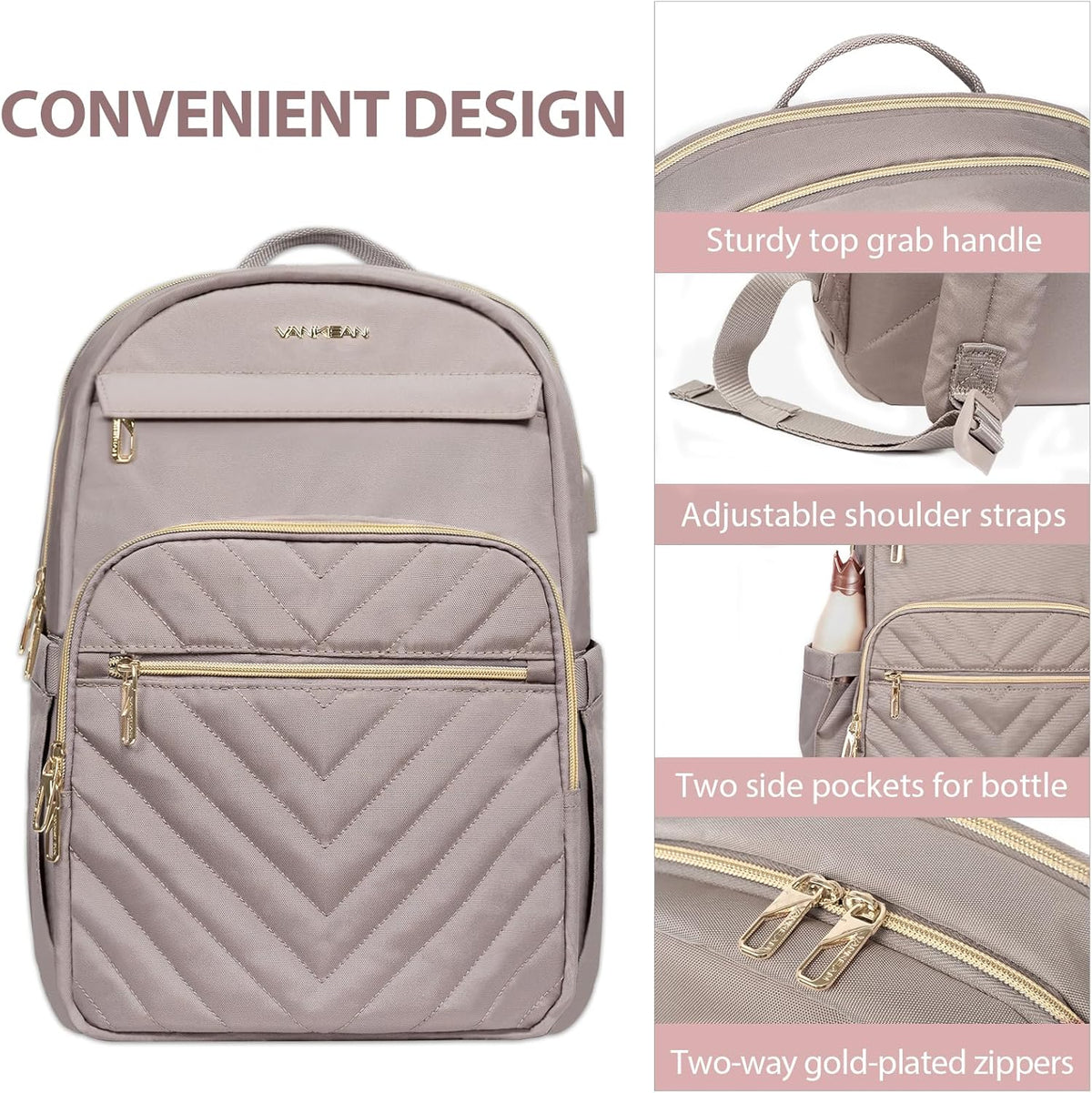 Water-Resistant Laptop Backpack with USB Charging Port for Women – Fits 15.6 Inch Laptops, Commuter & Travel Bag with Padded Compartments