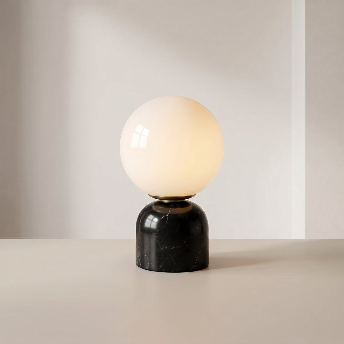 Marble Table Lamp with Frosted Globe Shade – Warm White LED Light for Bedroom Nightstand & Living Room – Modern Minimalist Accent Lighting