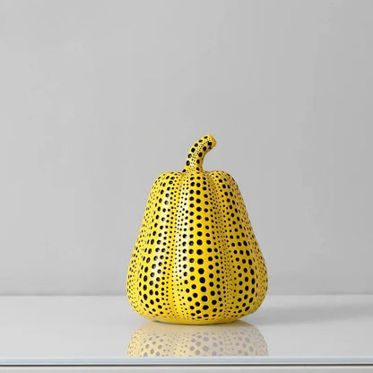 Yellow Resin Figurines Tabletop Accents Set Contemporary Shelf Decor Owl Pear Pumpkin Bird Sculptures 8 Inch Statement Pieces for Coffee Tab