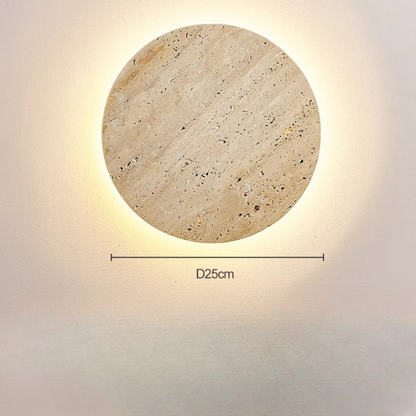 Round Stone Wall Sconce with Integrated Warm LED Light for Bedroom Hallway Living Room Modern Minimalist Travertine Fixture Indoor Ambient L