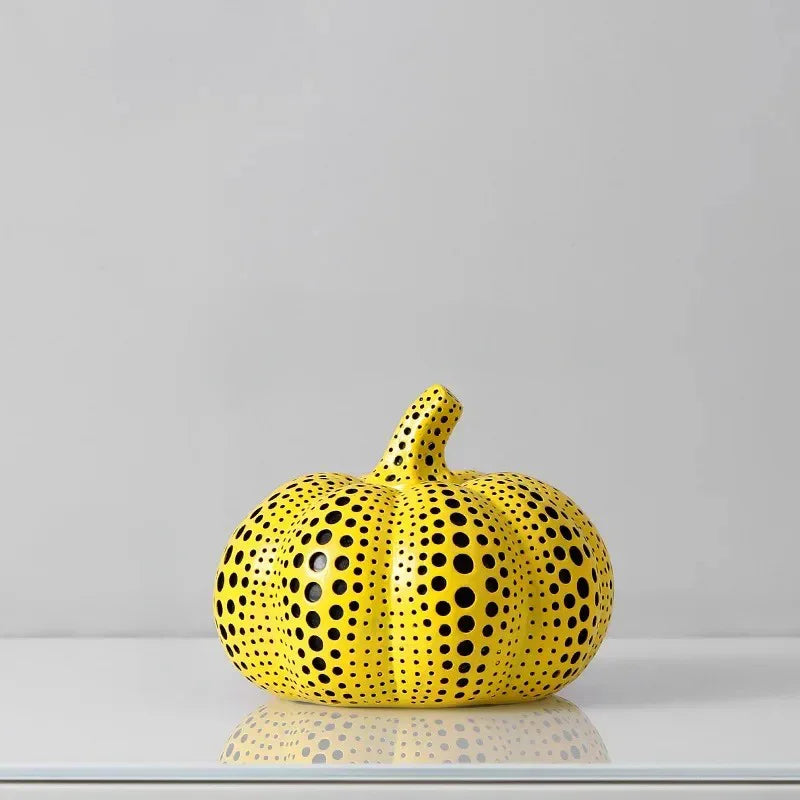Yellow Resin Figurines Tabletop Accents Set Contemporary Shelf Decor Owl Pear Pumpkin Bird Sculptures 8 Inch Statement Pieces for Coffee Tab