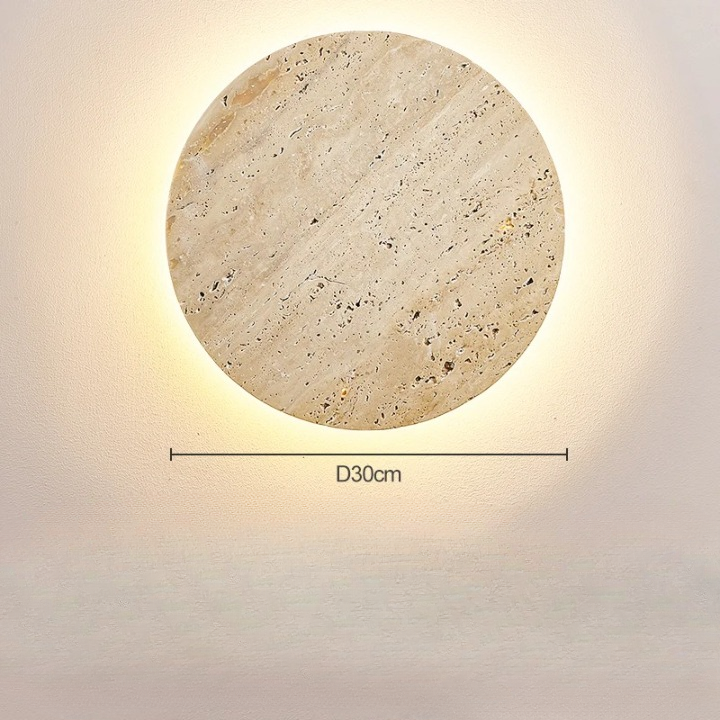 Round Stone Wall Sconce with Integrated Warm LED Light for Bedroom Hallway Living Room Modern Minimalist Travertine Fixture Indoor Ambient L