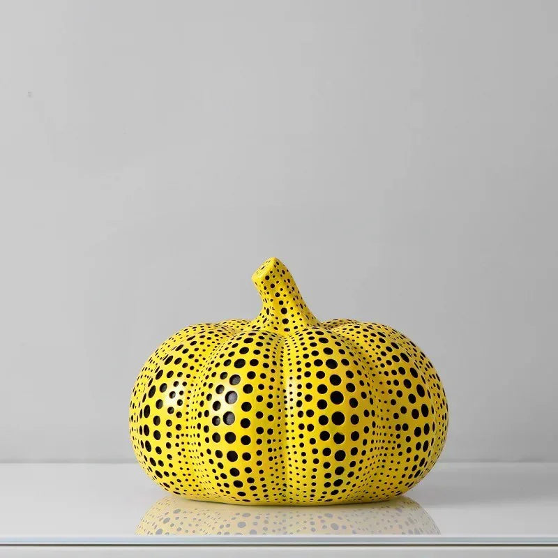 Yellow Resin Figurines Tabletop Accents Set Contemporary Shelf Decor Owl Pear Pumpkin Bird Sculptures 8 Inch Statement Pieces for Coffee Tab