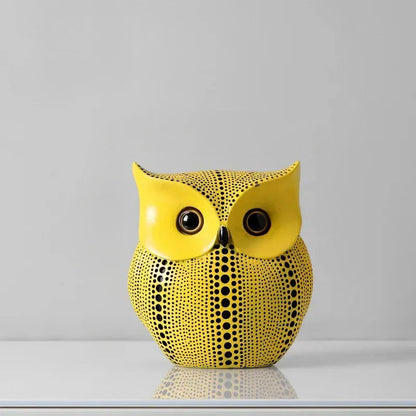 Yellow Resin Figurines Tabletop Accents Set Contemporary Shelf Decor Owl Pear Pumpkin Bird Sculptures 8 Inch Statement Pieces for Coffee Tab
