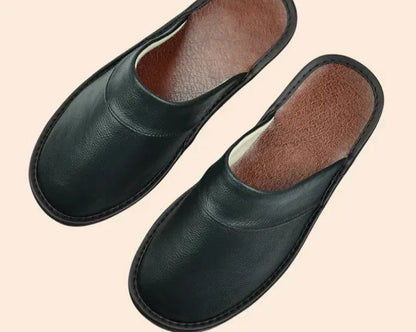 Men's Genuine Leather House Slippers – Soft Indoor Moccasins for Fall & Winter
