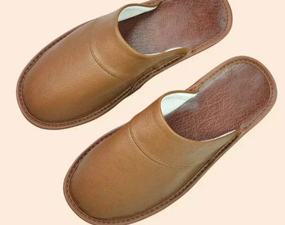 Men's Genuine Leather House Slippers – Soft Indoor Moccasins for Fall & Winter