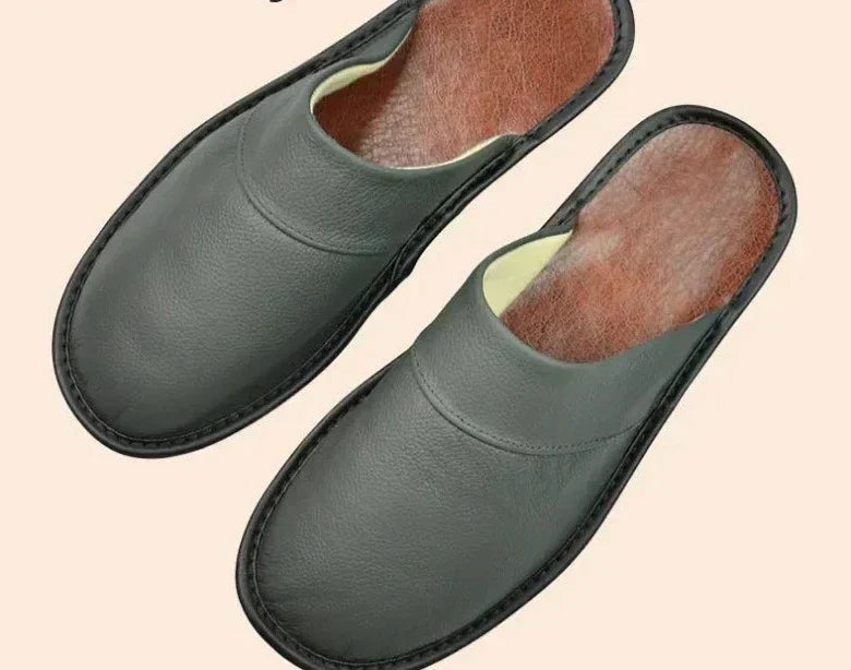 Men's Genuine Leather House Slippers – Soft Indoor Moccasins for Fall & Winter