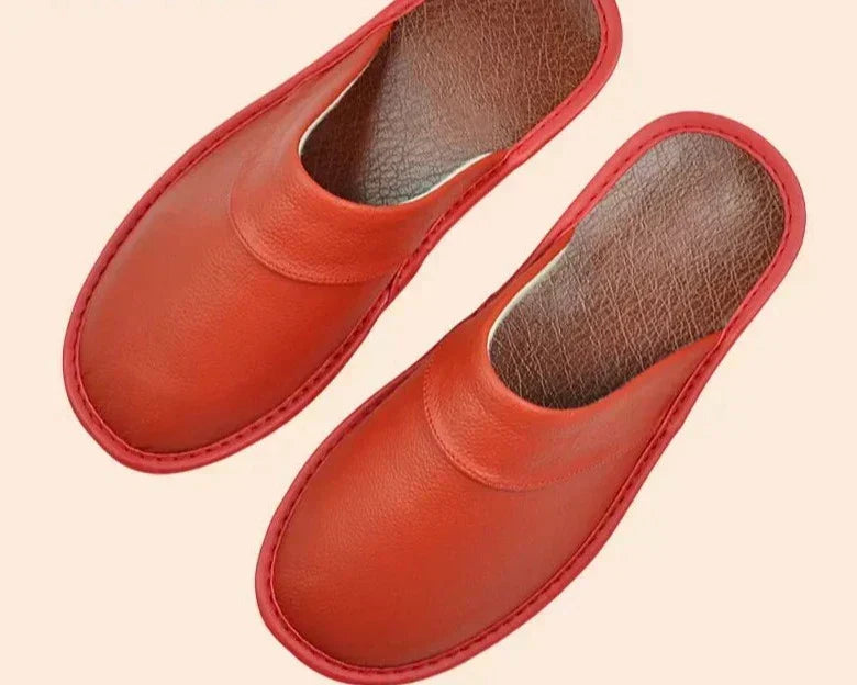 Men's Genuine Leather House Slippers – Soft Indoor Moccasins for Fall & Winter