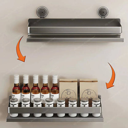 Stainless Steel Suction Cup Spice Shelf for Kitchen Walls – No-Drill Organizer Rack for Smooth Surfaces, Tiles & Glass – Adjustable