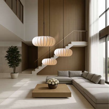 Silk Pendant Light – Modern Dome Ceiling Fixture for Dining Room, Kitchen Island & Living Room – 3000K Warm White LED with Adjustable Cord