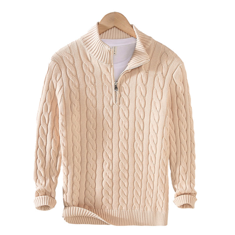 Men's Half-Zip Pullover Sweater with Ribbed Collar – Classic Textured Knit for Casual & Dressy Occasions