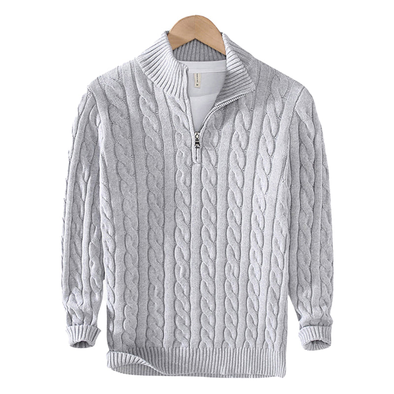Men's Half-Zip Pullover Sweater with Ribbed Collar – Classic Textured Knit for Casual & Dressy Occasions