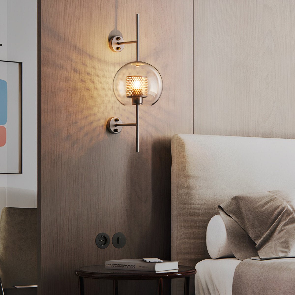 Iron & Glass Sphere Sconce 10 in Black Fixture Warm 3000K E27 Socket Bedroom Hallway Reading Nook Ambient Lighting for Modern Industrial Far