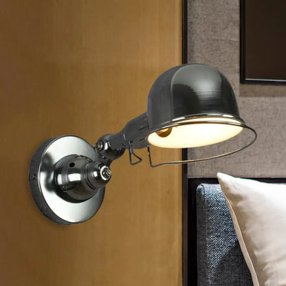 Adjustable Dome Wall Sconce - Industrial Metal Accent Light with Pivoting Head for Bedroom, Hallway & Reading Nook - Hardwired E12 Socket