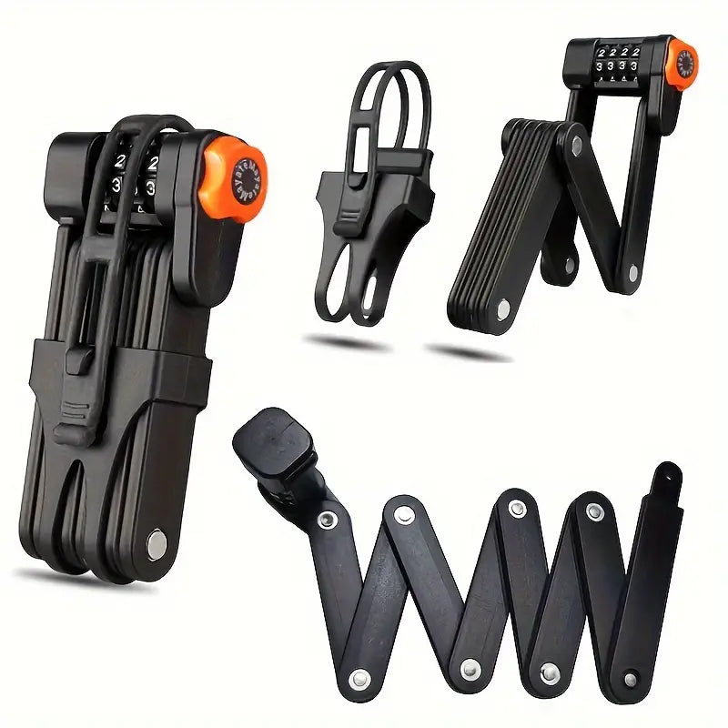 Heavy-Duty Folding Bike Lock with 4-Digit Combo Steel Chain Anti-Theft Security for Bicycles