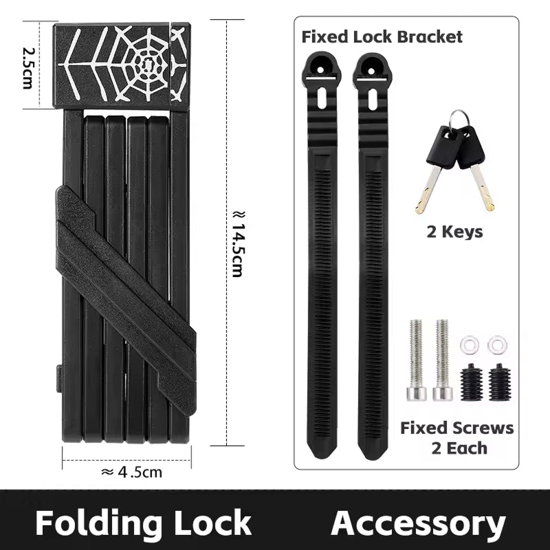 Folding Bicycle Lock Heavy-Duty Steel Anti-Theft Chain for Road Bikes Mountain Bikes E-Bikes Motorcycles Certified Security with Frame