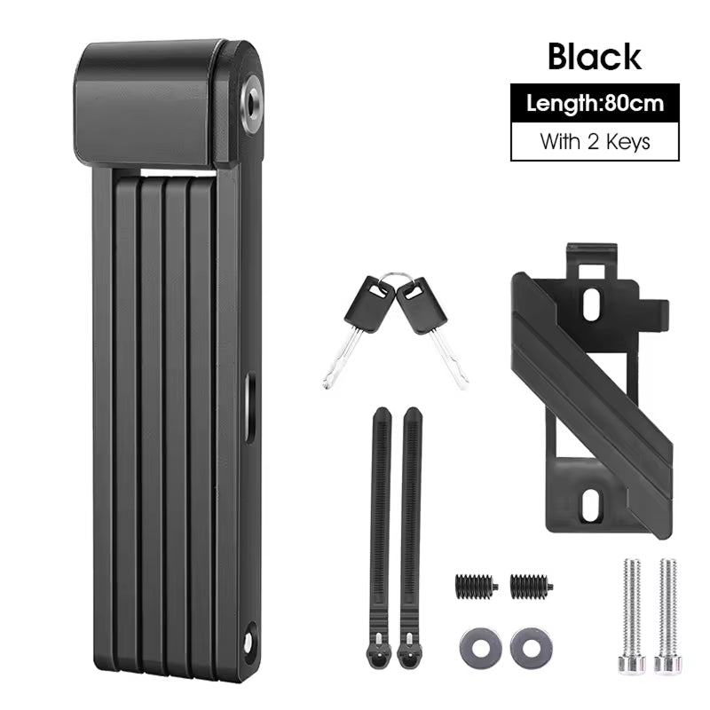 Folding Bicycle Lock Heavy-Duty Steel Anti-Theft Chain for Road Bikes Mountain Bikes E-Bikes Motorcycles Certified Security with Frame