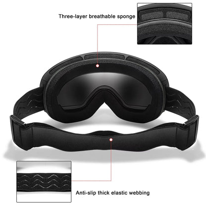 Anti-Fog Snow Goggles for Skiing & Snowboarding – UV400 Protection, OTG Compatible, Lightweight 4 oz Design