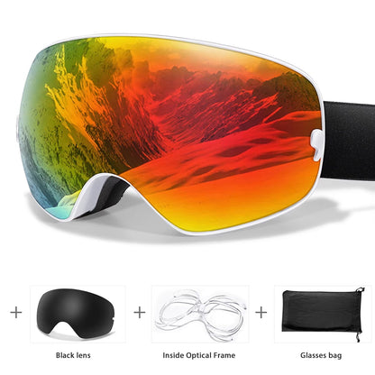 Anti-Fog Snow Goggles for Skiing & Snowboarding – UV400 Protection, OTG Compatible, Lightweight 4 oz Design