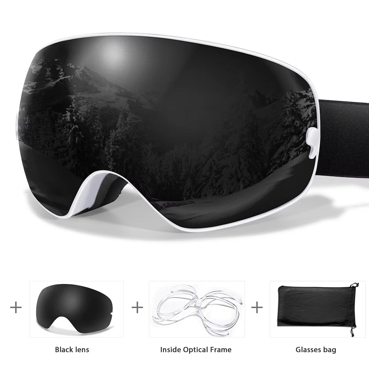 Anti-Fog Snow Goggles for Skiing & Snowboarding – UV400 Protection, OTG Compatible, Lightweight 4 oz Design