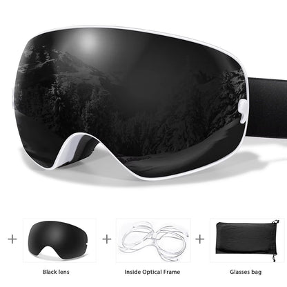 Anti-Fog Snow Goggles for Skiing & Snowboarding – UV400 Protection, OTG Compatible, Lightweight 4 oz Design