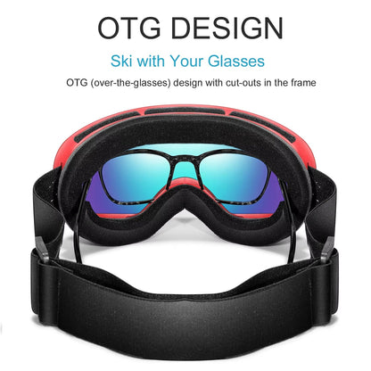 Anti-Fog Snow Goggles for Skiing & Snowboarding – UV400 Protection, OTG Compatible, Lightweight 4 oz Design