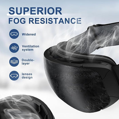Anti-Fog Snow Goggles for Skiing & Snowboarding – UV400 Protection, OTG Compatible, Lightweight 4 oz Design