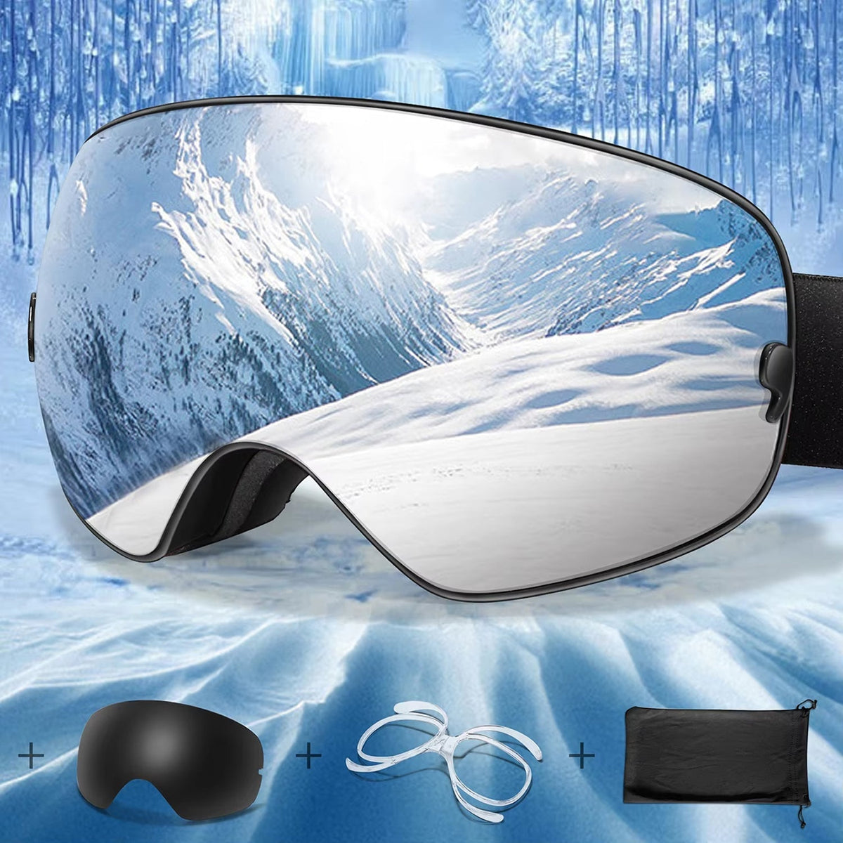 Anti-Fog Snow Goggles for Skiing & Snowboarding – UV400 Protection, OTG Compatible, Lightweight 4 oz Design