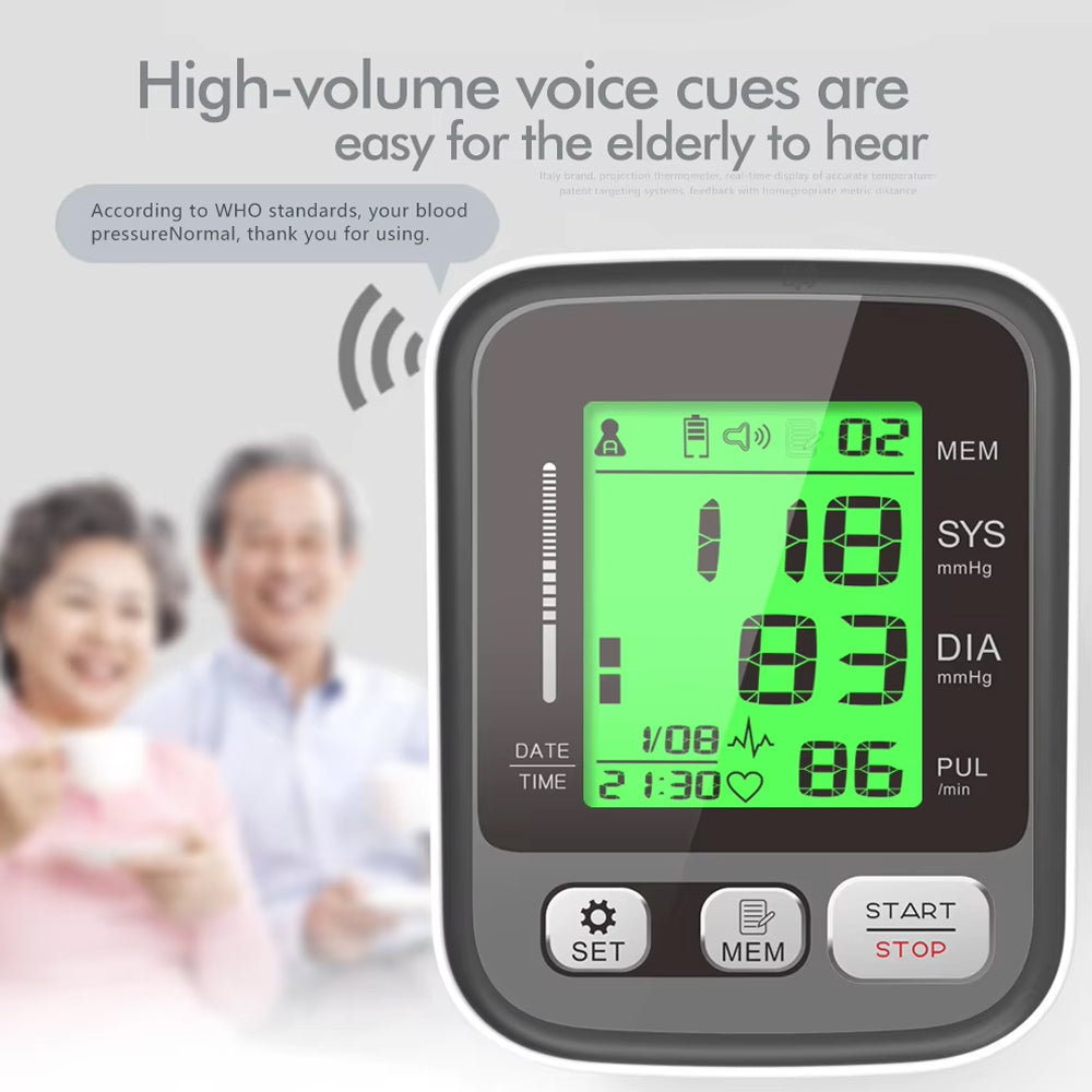 Upper Arm Blood Pressure Monitor with Color-Coded Readings & Dual-User Memory for Home Health Tracking