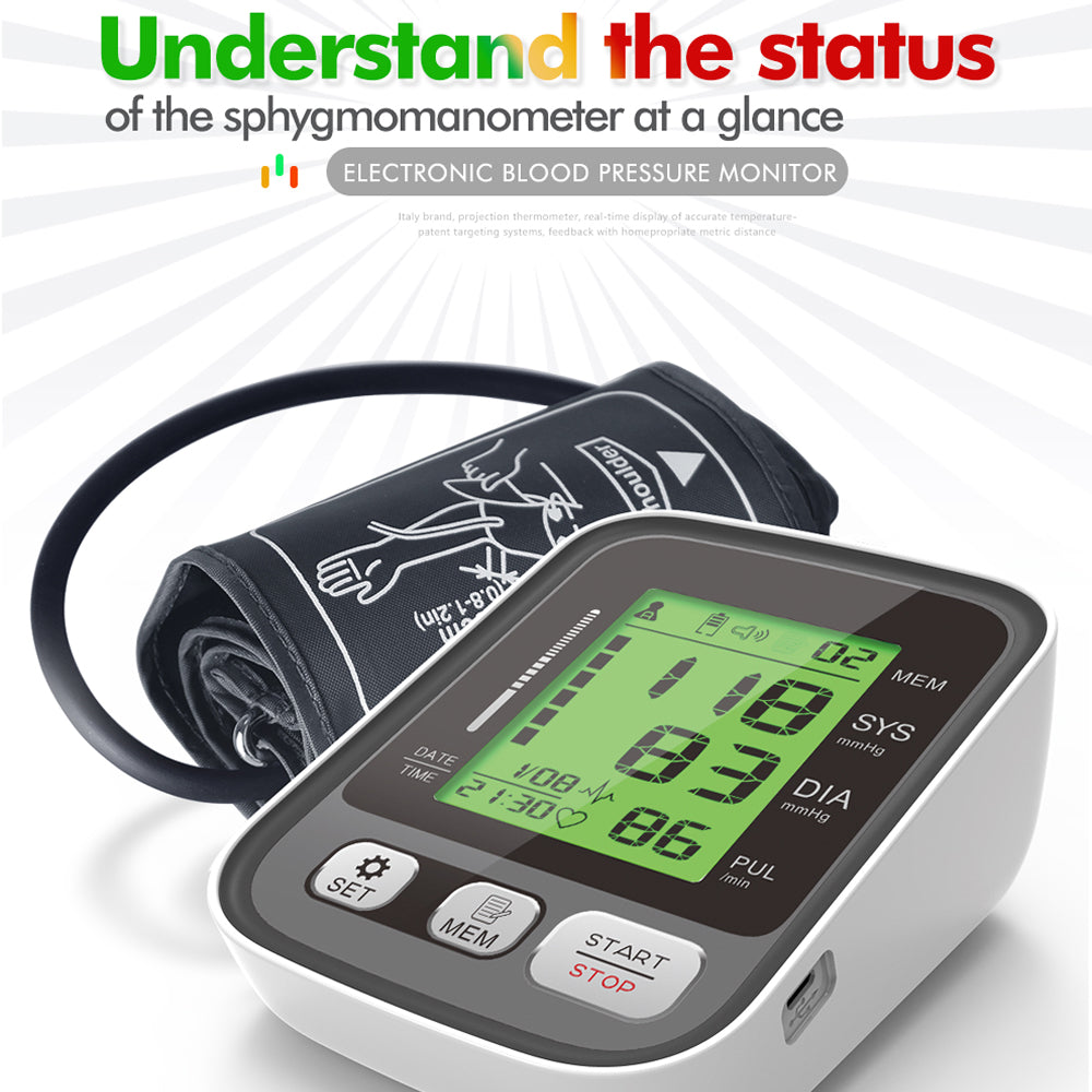 Upper Arm Blood Pressure Monitor with Color-Coded Readings & Dual-User Memory for Home Health Tracking