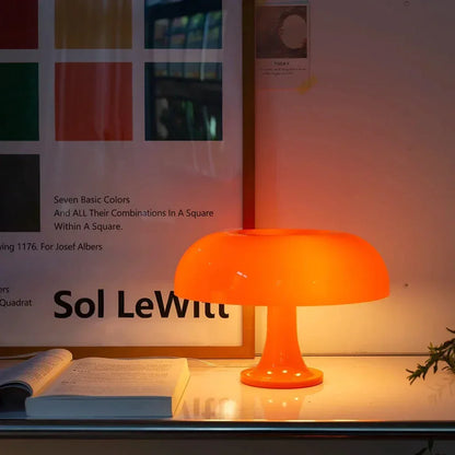 Mushroom Nightstand Light 11 Inches Tall Orange Accent Lamp for Bedroom Desk Bedside Reading Modern Retro Dome Shape Soft Glow Small Space L