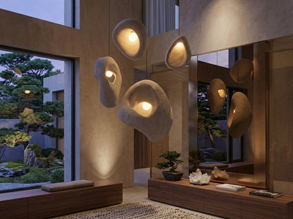 Organic Resin Hanging Lamp E27 Socket 110-120V Sculptural Ceiling Light for Dining Room Living Room Bedroom Modern Minimalist Ambient Lighti