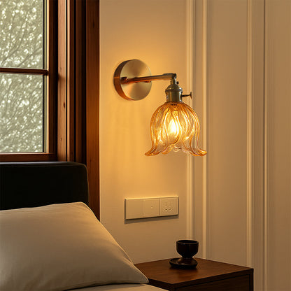 Floral Glass Sconce Light 6.3 Inch Green Metal Arm Wall Mount Fixture for Bedrooms Entryways Living Spaces Ambient LED Lighting
