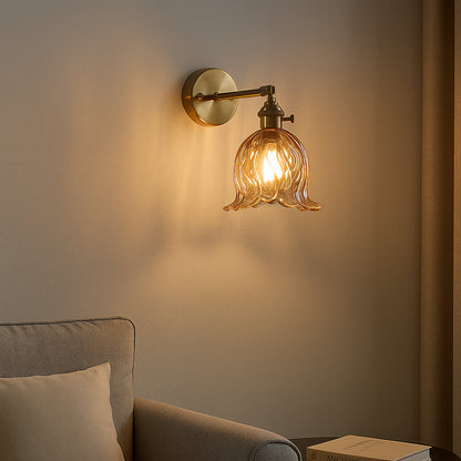 Floral Glass Sconce Light 6.3 Inch Green Metal Arm Wall Mount Fixture for Bedrooms Entryways Living Spaces Ambient LED Lighting