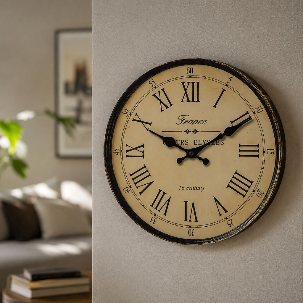 Round Vintage-Inspired Analog Wall Clock Whisper-Quiet Non-Ticking for Bedroom Living Room Kitchen MDF Construction French Provincial Style