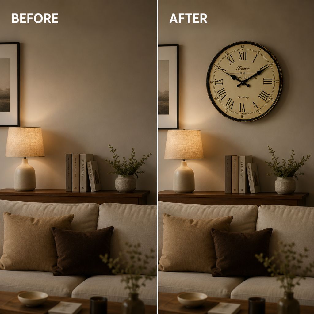 Round Vintage-Inspired Analog Wall Clock Whisper-Quiet Non-Ticking for Bedroom Living Room Kitchen MDF Construction French Provincial Style