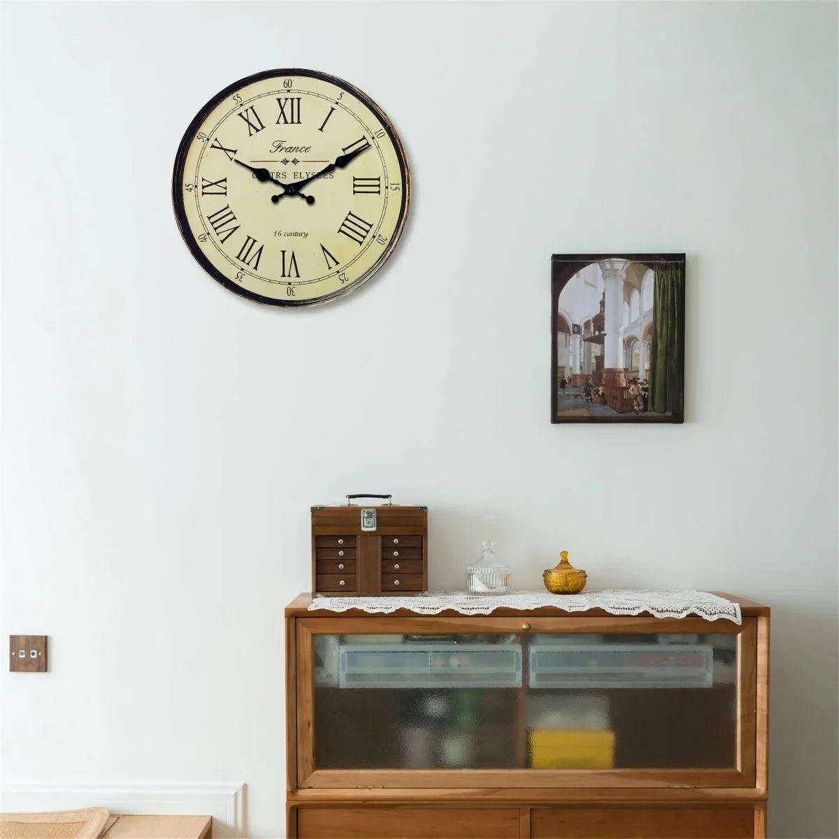 Round Vintage-Inspired Analog Wall Clock Whisper-Quiet Non-Ticking for Bedroom Living Room Kitchen MDF Construction French Provincial Style