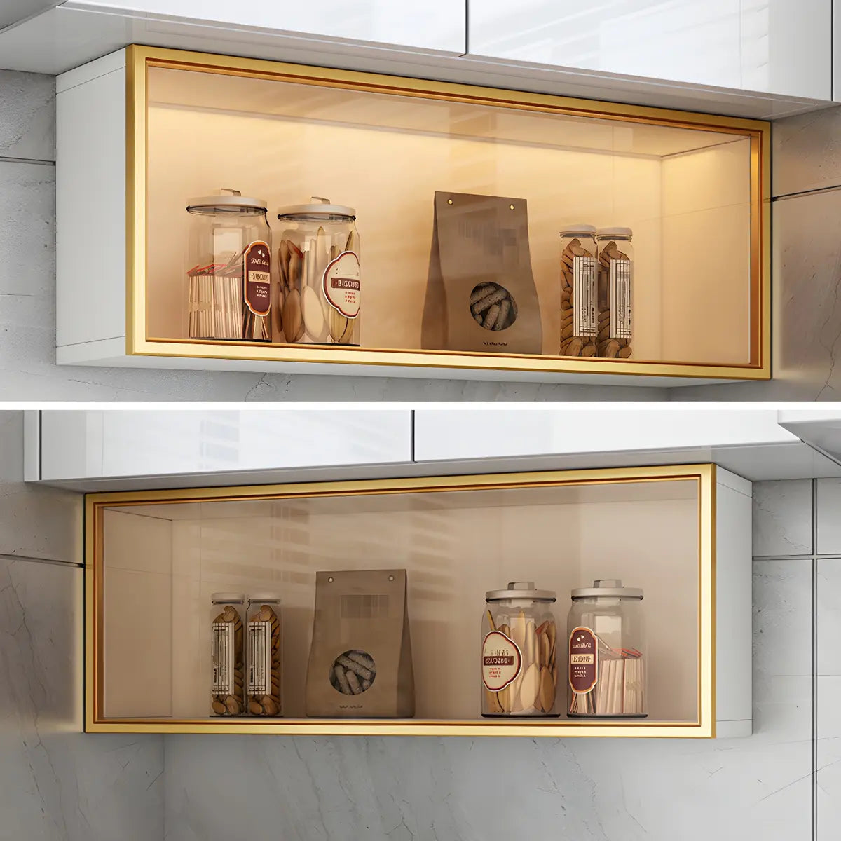 Wood Wall Cabinet with Glass Door for Kitchen Storage and Living Room Display 12 inch Height Multiple Widths Optional LED Lighting Mounted O