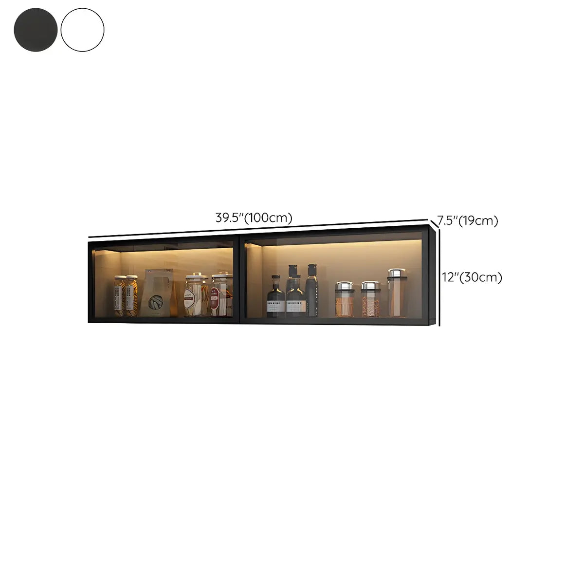 Wood Wall Cabinet with Glass Door for Kitchen Storage and Living Room Display 12 inch Height Multiple Widths Optional LED Lighting Mounted O