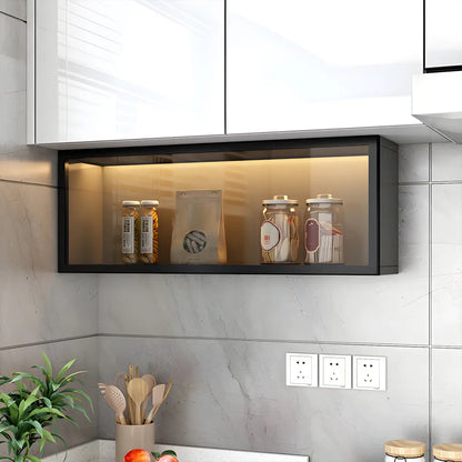 Wood Wall Cabinet with Glass Door for Kitchen Storage and Living Room Display 12 inch Height Multiple Widths Optional LED Lighting Mounted O