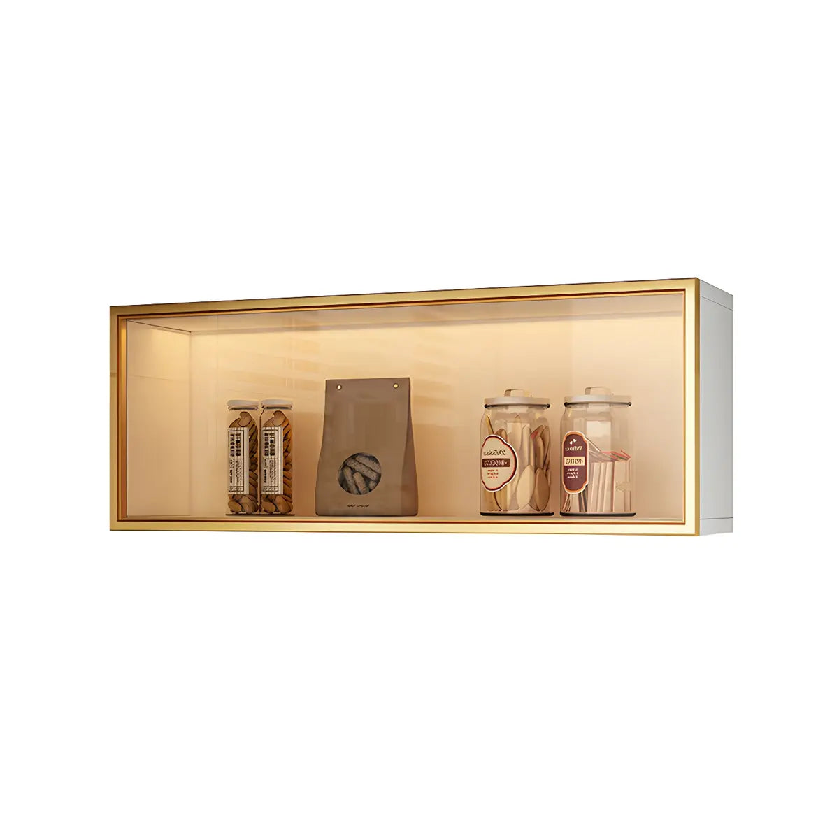 Wood Wall Cabinet with Glass Door for Kitchen Storage and Living Room Display 12 inch Height Multiple Widths Optional LED Lighting Mounted O