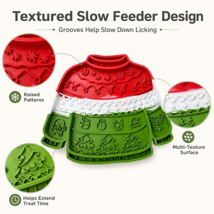 Ortekor Christmas Sweater Wall-Mount Pet Lick Mat for Dogs & Cats - Slow Feeding & Nail Trimming Distraction for Holiday Treat Time