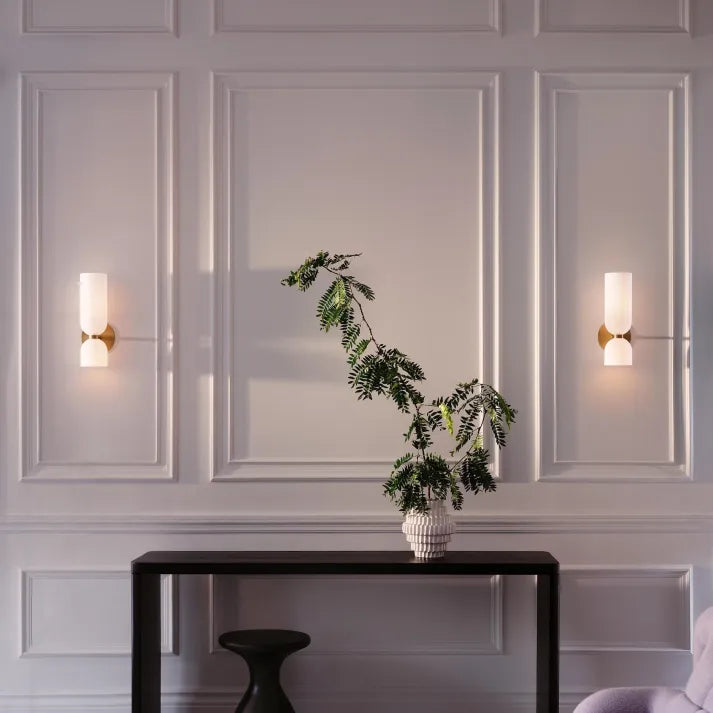 Dual-Shade Glass Sconce 16.5 inches White Iron Wall Light for Bedrooms Hallways Living Rooms Modern Accent Lighting E12 Base Ambient Fixture