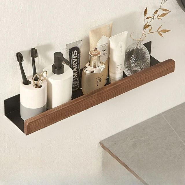Floating Wood Shelf for Bathroom Wall – Adhesive Mount, Moisture Resistant, Compact Storage
