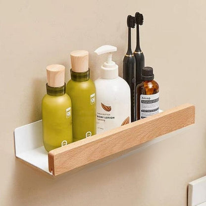 Floating Wood Shelf for Bathroom Wall – Adhesive Mount, Moisture Resistant, Compact Storage