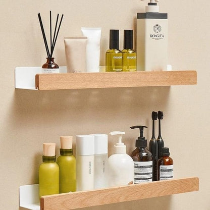 Floating Wood Shelf for Bathroom Wall – Adhesive Mount, Moisture Resistant, Compact Storage
