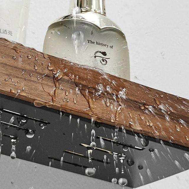 Floating Wood Shelf for Bathroom Wall – Adhesive Mount, Moisture Resistant, Compact Storage